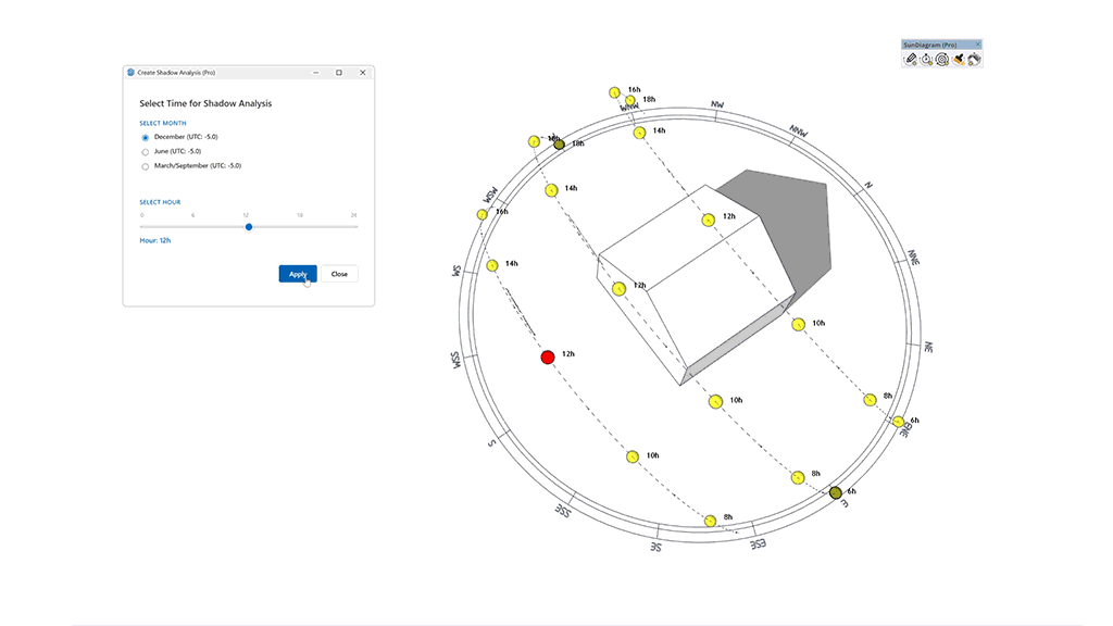 Simulate shadows & Sun positions based on selected time frames