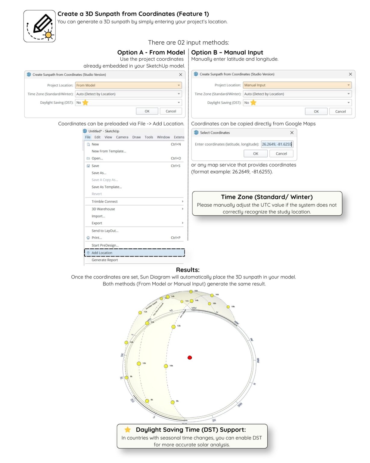 Create 3D Sunpaths from Coordinates (Feature 1)